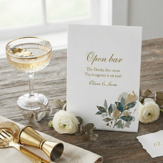 Modern Eucalyptus Gold Foil Botanical Watercolor Pedestal Sign