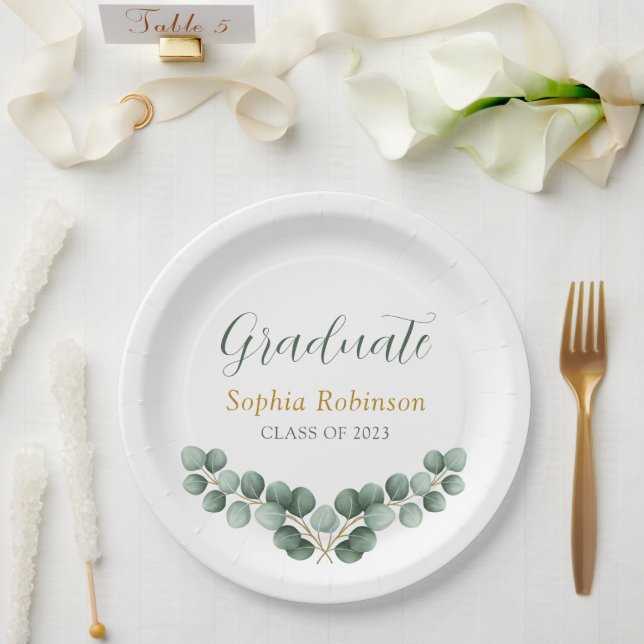 Modern Eucalyptus Graduation Party Paper Plate (Wedding)
