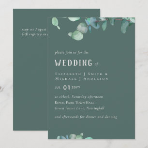Modern Eucalyptus GREEN Wedding Invitation