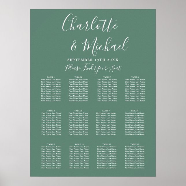 Modern Eucalyptus Green Wedding Seating Chart (Front)