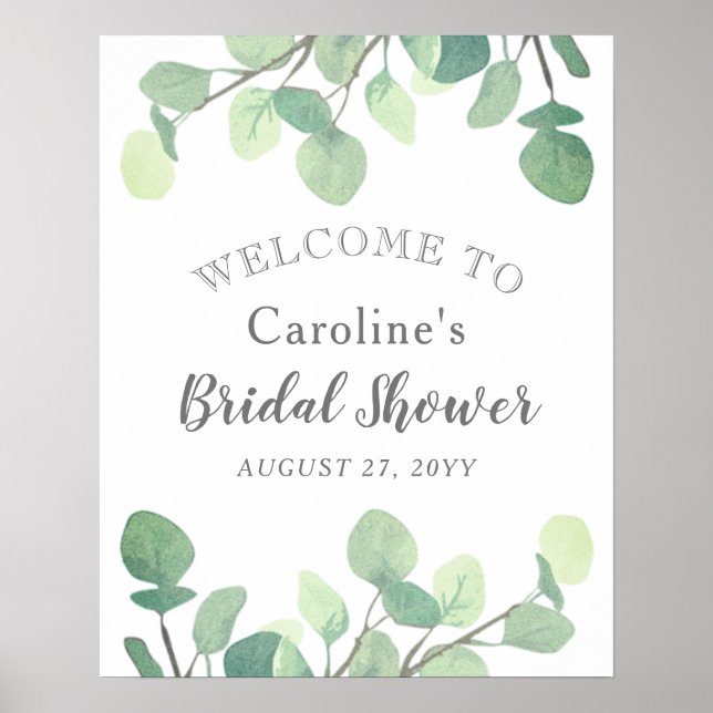 Modern Eucalyptus Greenery Bridal Shower Welcome Poster (Front)