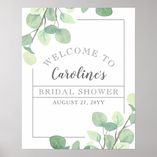 Modern Eucalyptus Greenery Bridal Shower Welcome Poster (Front)