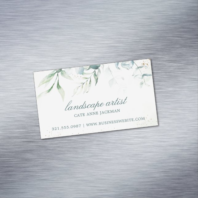 Modern Eucalyptus Greenery Elegant Magnetic Business Card (In Situ)
