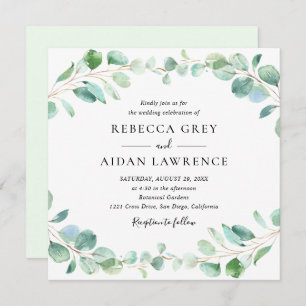 Modern Eucalyptus Greenery Foliage Wedding Square Invitation