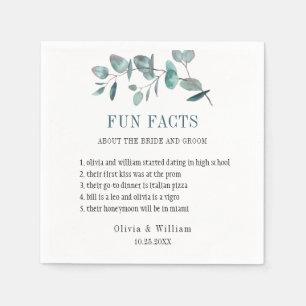 Modern Eucalyptus Greenery Fun Facts Wedding Napkin