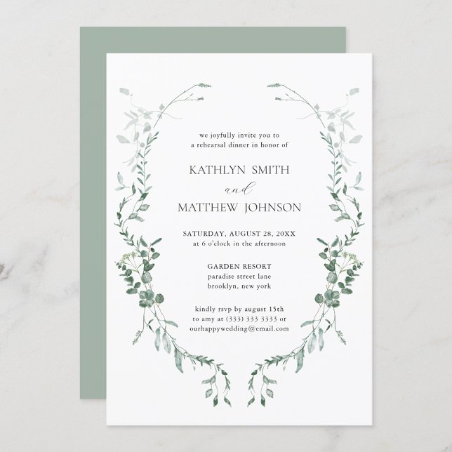Modern Eucalyptus Greenery Garden Rehearsal Dinner Invitation (Creator Uploaded)