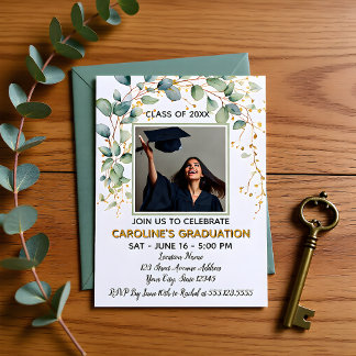 Modern Eucalyptus Greenery Grad Party Invitation