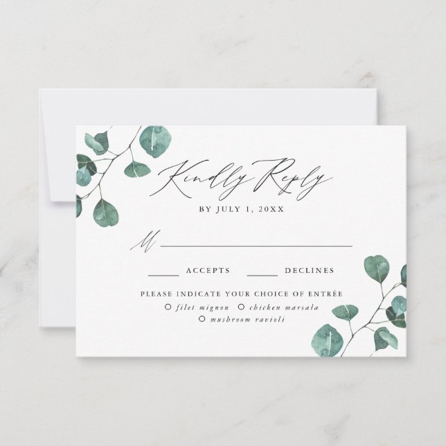 Modern Eucalyptus Greenery Meal Choice RSVP Card (Front)