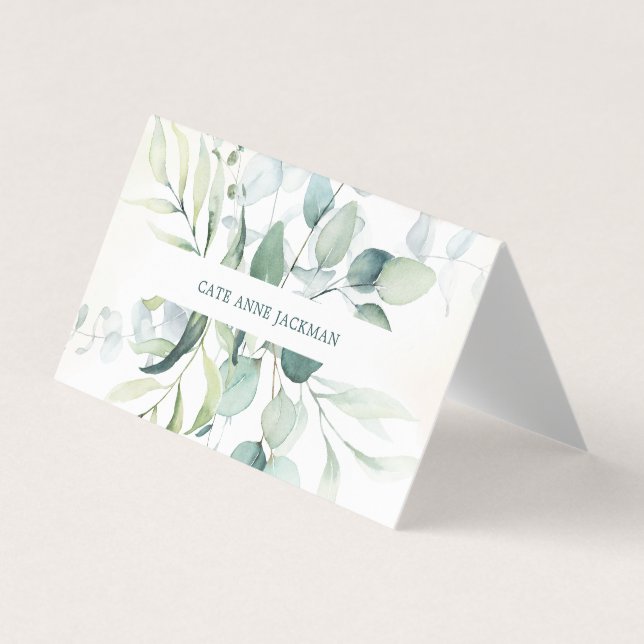 Modern Eucalyptus Greenery QR Code Elegant Business Card (Front)