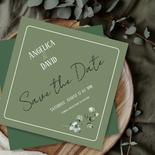 Modern Eucalyptus Greenery Save The Date Flat Card