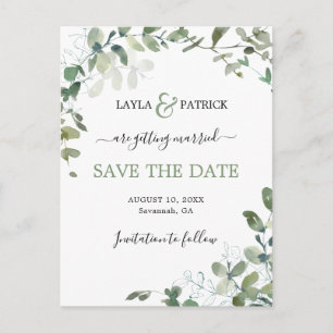 Modern Eucalyptus Greenery Save The Date Postcard