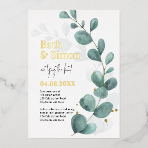 Modern Eucalyptus Greenery Watercolor Wedding Gold