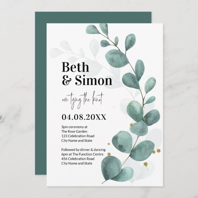 Modern Eucalyptus Greenery Watercolor Wedding Invitation (Front/Back)