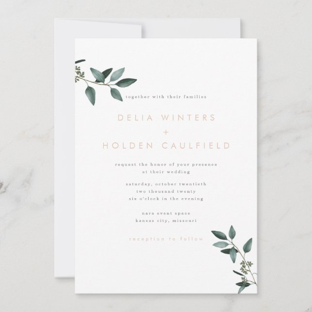 Modern Eucalyptus Greenery Wedding Invitation (Front)