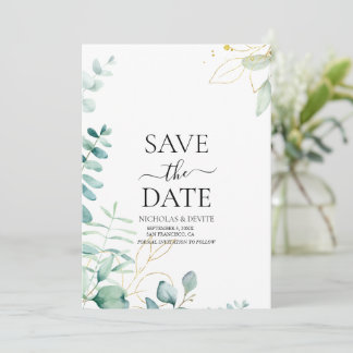 modern eucalyptus greenery wedding save the date