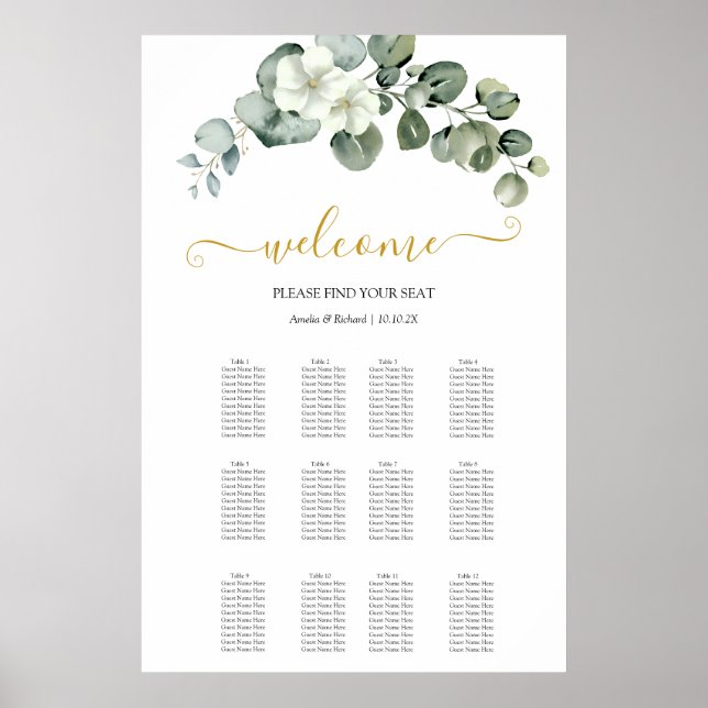 modern eucalyptus greenery wedding seating chart (Front)