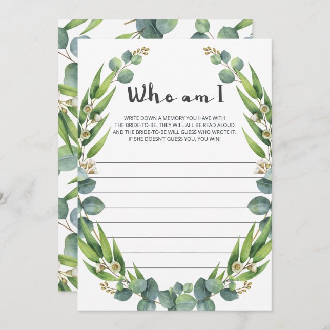 Modern Eucalyptus Icebreaker for Bridal Shower (Front/Back)