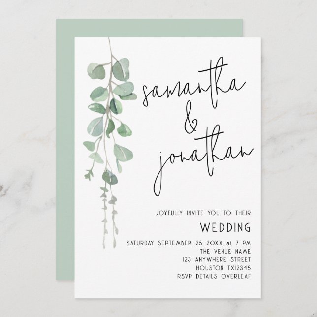Modern Eucalyptus Informal Wedding Invitation (Front/Back)