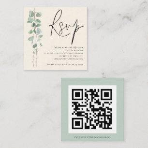 Modern Eucalyptus Ivory Sage QR Code Wedding RSVP Enclosure Card