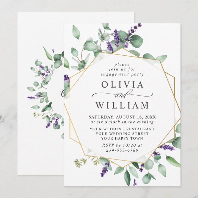 Modern Eucalyptus Lavender  ENGAGEMENT PARTY Invitation (Front/Back)