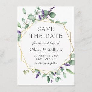 Modern Eucalyptus Lavender Floral Photo Wedding Save The Date