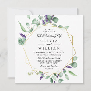 Modern Eucalyptus Lavender Geometric Frame Wedding Invitation