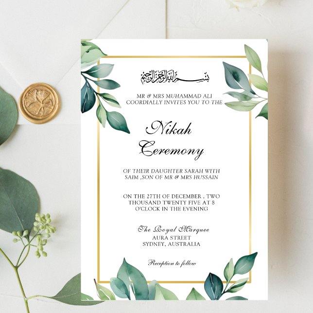 Modern Eucalyptus leaves QR code Muslim Wedding Invitation (Creator Uploaded)