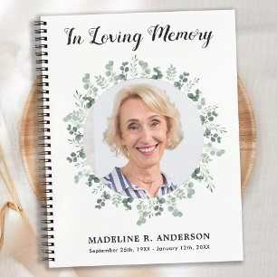 Modern Eucalyptus Memorial Photo Funeral Guestbook Notebook