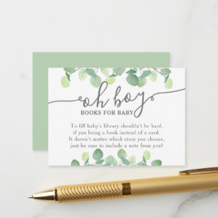 Modern Eucalyptus Oh Boy Baby Shower Book Request Enclosure Card