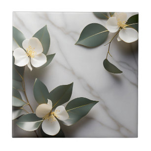 Modern Eucalyptus on Marble With Gold Ceramic Tile