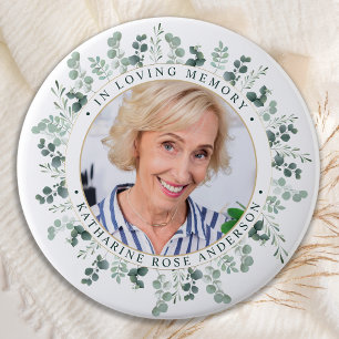 Modern Eucalyptus Personalised Photo Memorial 7.5 Cm Round Badge