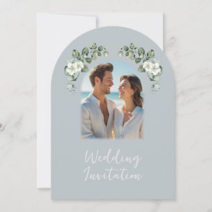 Modern Eucalyptus Photo Arch Shaped Wedding Invitation