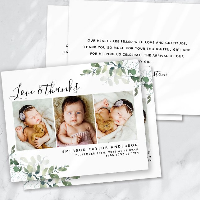 Modern Eucalyptus Photo Baby Thank You Card (Creator Uploaded)