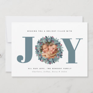 Modern Eucalyptus Photo Typography Christmas Card 