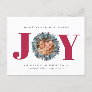 Modern Eucalyptus Photo Typography Christmas Card 
