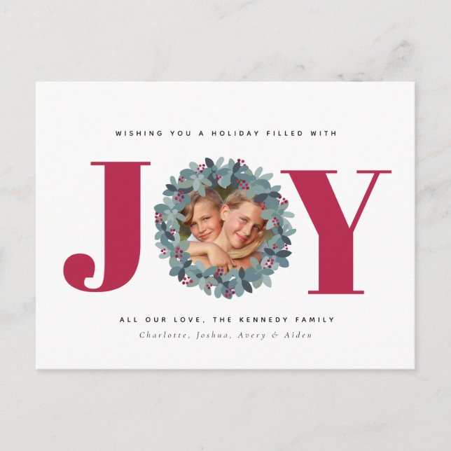 Modern Eucalyptus Photo Typography Christmas Card  (Front)
