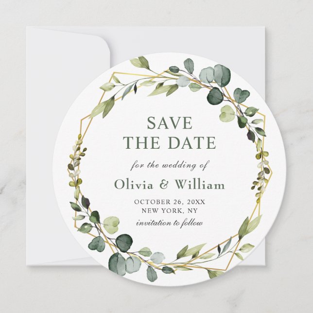 Modern Eucalyptus PHOTO Wedding SAVE THE DATE Boho Invitation (Front)