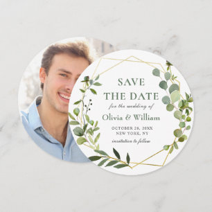 Modern Eucalyptus PHOTO Wedding SAVE THE DATE Invitation