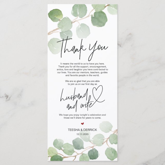 Modern eucalyptus Place Setting Thank You Card (Front)