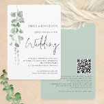 Modern Eucalyptus QR Code Script Wedding Invitation<br><div class="desc">Modern Eucalyptus QR Code Script Wedding. Minimalist botanical style,  with a set handwritten script for Wedding and the rest of the text you can easily personalise. An elegant branch of watercolor eucalyptus leaves runs down the left hand side.</div>