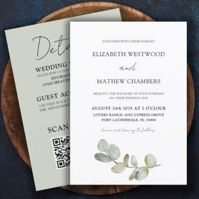 Modern Eucalyptus Sage Green All In One Wedding   Invitation (Creator Uploaded)