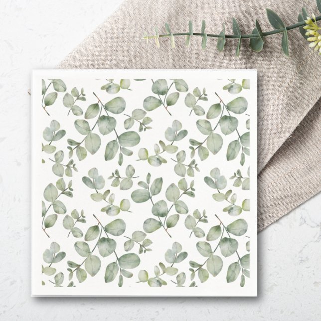 Modern Eucalyptus Sage Green Pattern Wedding Napkin (Creator Uploaded)