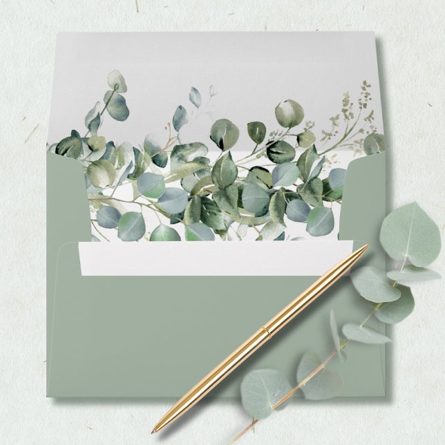 Modern Eucalyptus Sage Green Watercolor Botanical  Envelope (Creator Uploaded)