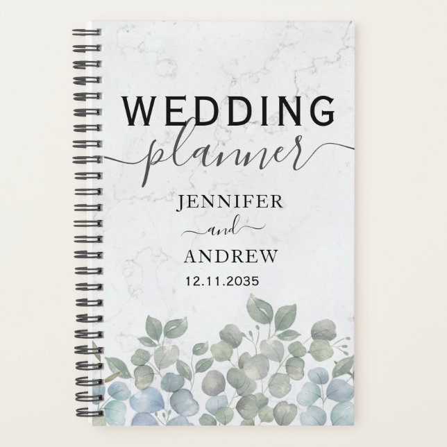 Modern Eucalyptus Sage Green Wedding Planner (Front)