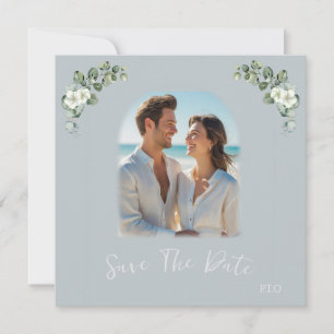 Modern Eucalyptus Save The Date Photo Wedding Card