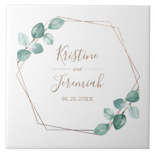 Modern Eucalyptus Watercolor Coffee Script Wedding Ceramic Tile