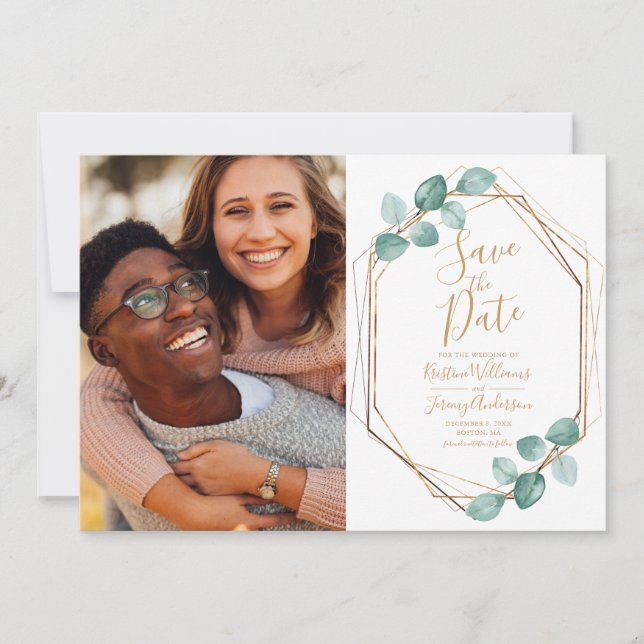 Modern Eucalyptus Watercolor Coffee Script Wedding Save The Date (Front)