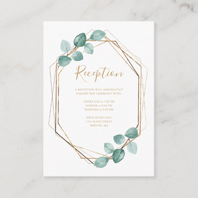 Modern Eucalyptus Watercolor Gold Script Wedding Enclosure Card (Front)