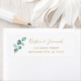 Modern Eucalyptus Watercolor Names Return Address Label