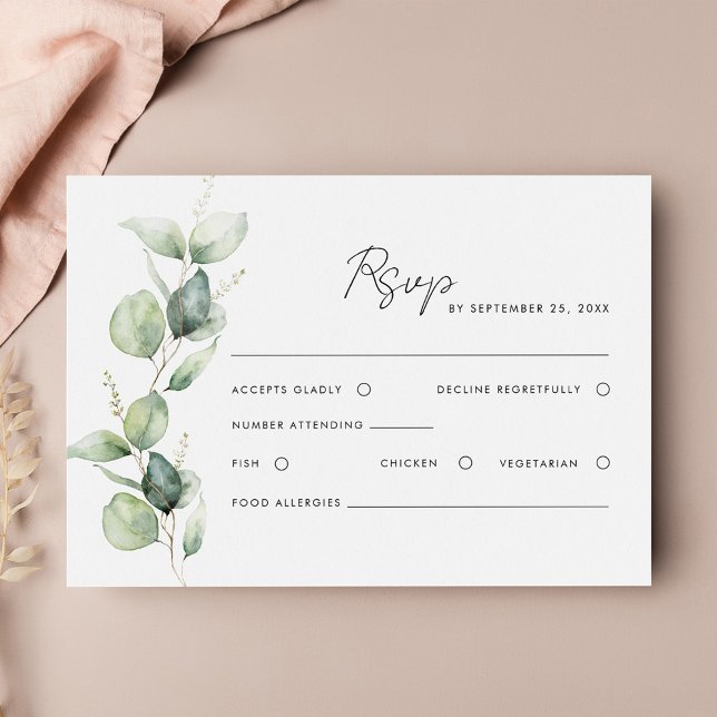 Modern Eucalyptus Watercolor Script Wedding RSVP Card (Eucalyptus Watercolor Wedding RSVP Enclosure card)